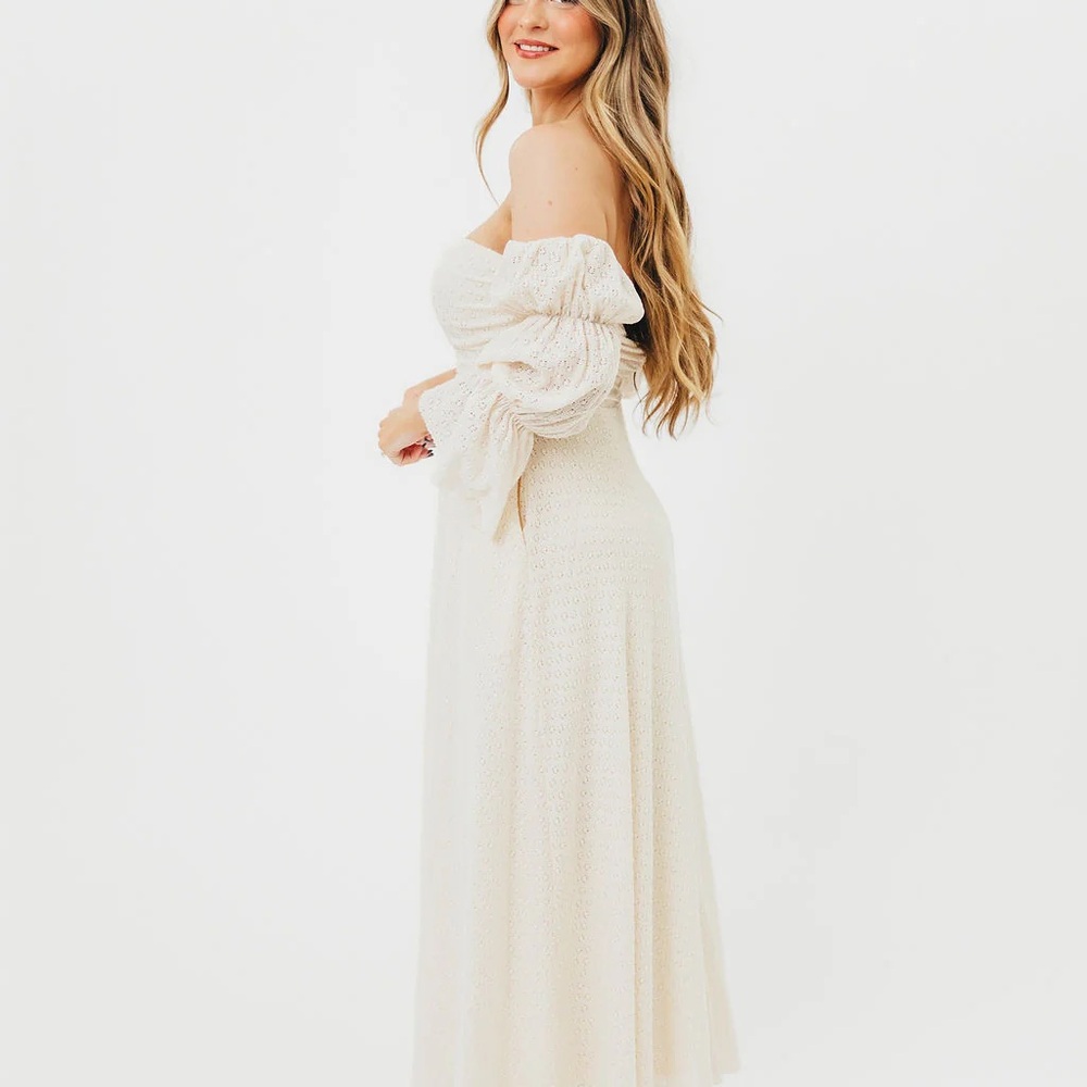 Corrine Tiered Sleeve Maxi Dress with Pockets in Ivory Cream- Bump Friendly